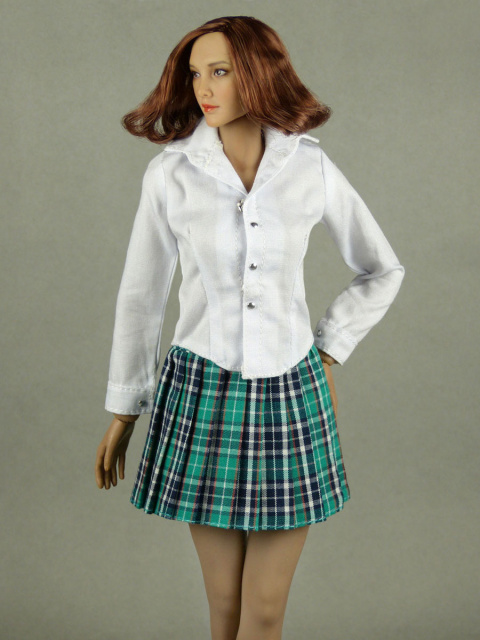 Nouveau Toys 1/6 Scale Female White Shirt & Green Plaid Skirt #2 Set